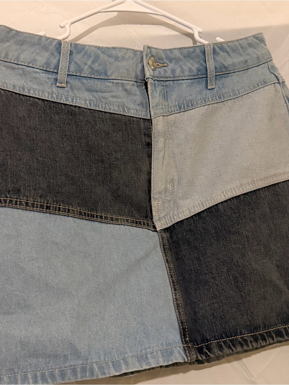 wild fable Two-Tone Patchwork Denim Mini Skirt - Light & Dark Blue
